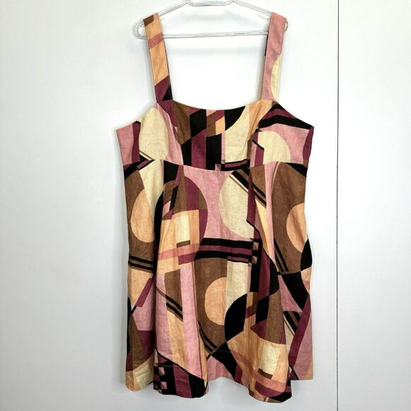 Banana Republic Kenza 100% Linen Mini Dress Womens Plus Size 20 Pink Geo New NWT - Picture 2 of 5